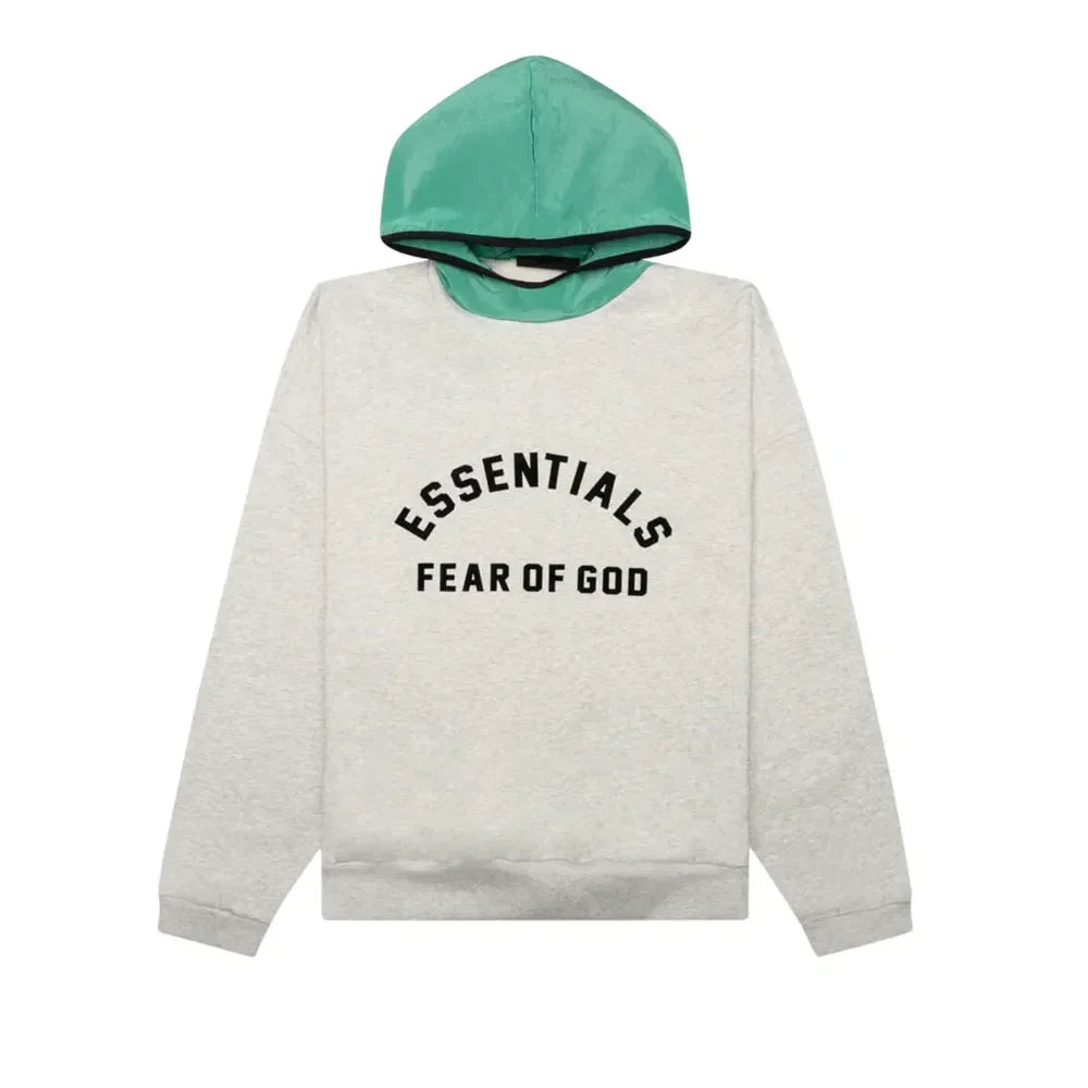 Fear Of God Essentials SS Nylon Fleece Hoodie Light Heather GreyMint Leaf