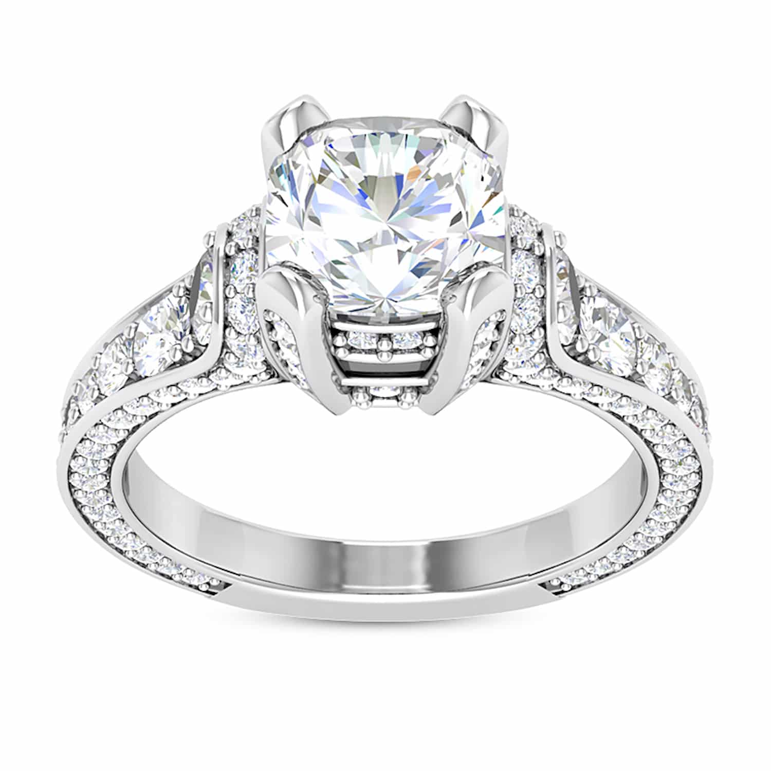 .CTW Natural Diamond & Moissanite Cushion-Cut K White Gold Engagement Ring - .