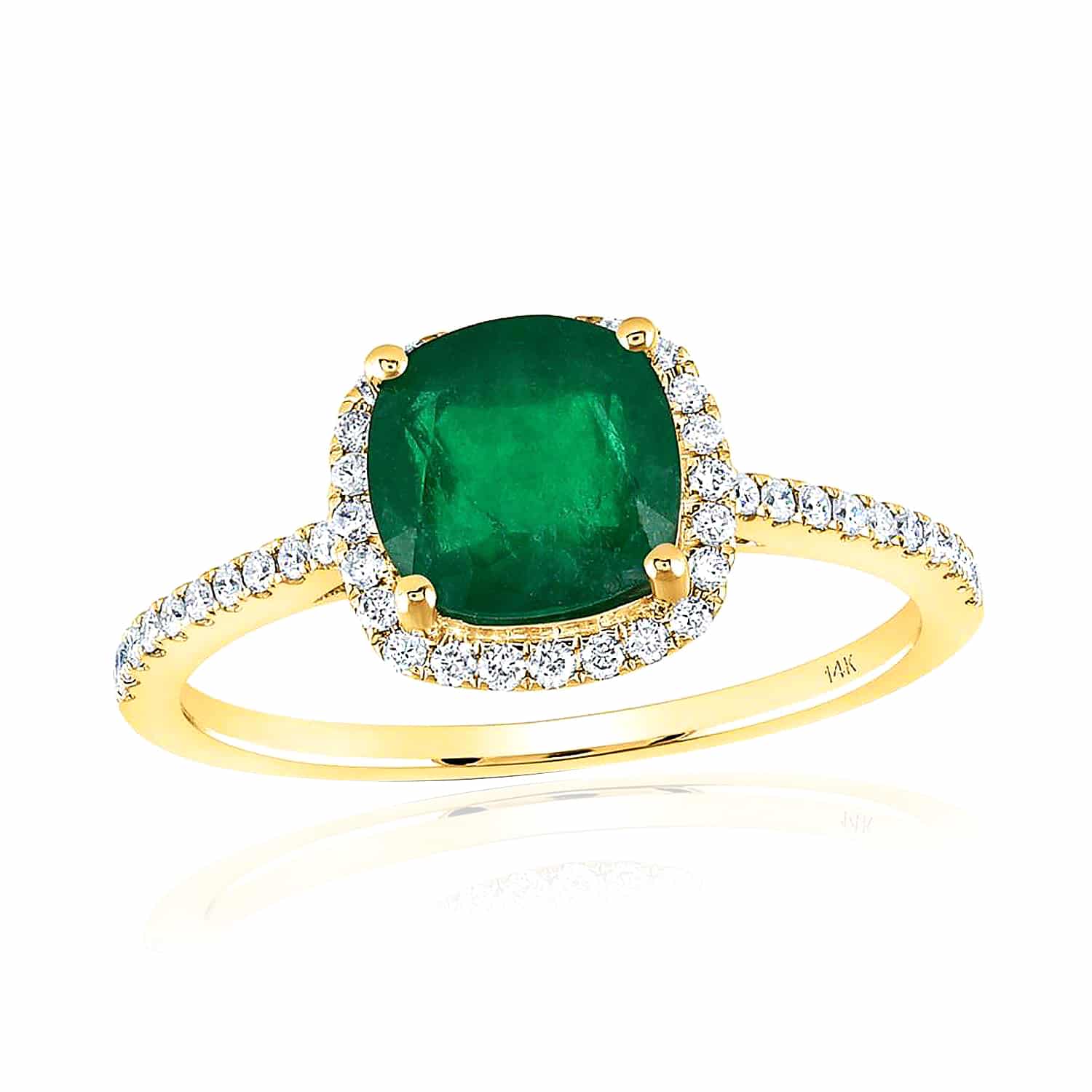 .CTW Natural Diamond K Gold Green Cushion Emerald Halo Cocktail Ring - .