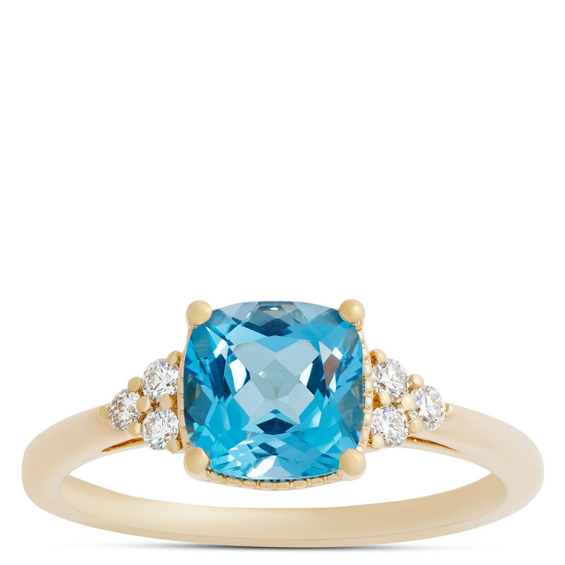 Cushion Cut Blue Topaz and Diamond Ring, K Yellow Gold,YG, Womens