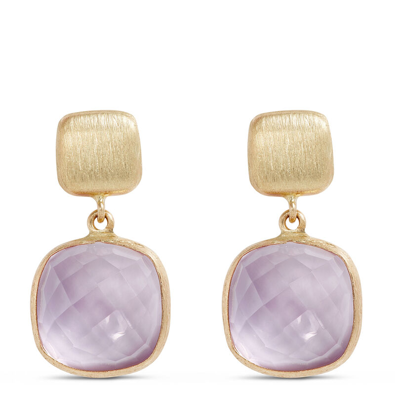 Toscano Cushion Amethyst Satin Drop Earrings, K Yellow Gold,YG, Womens |O AMETH .GM