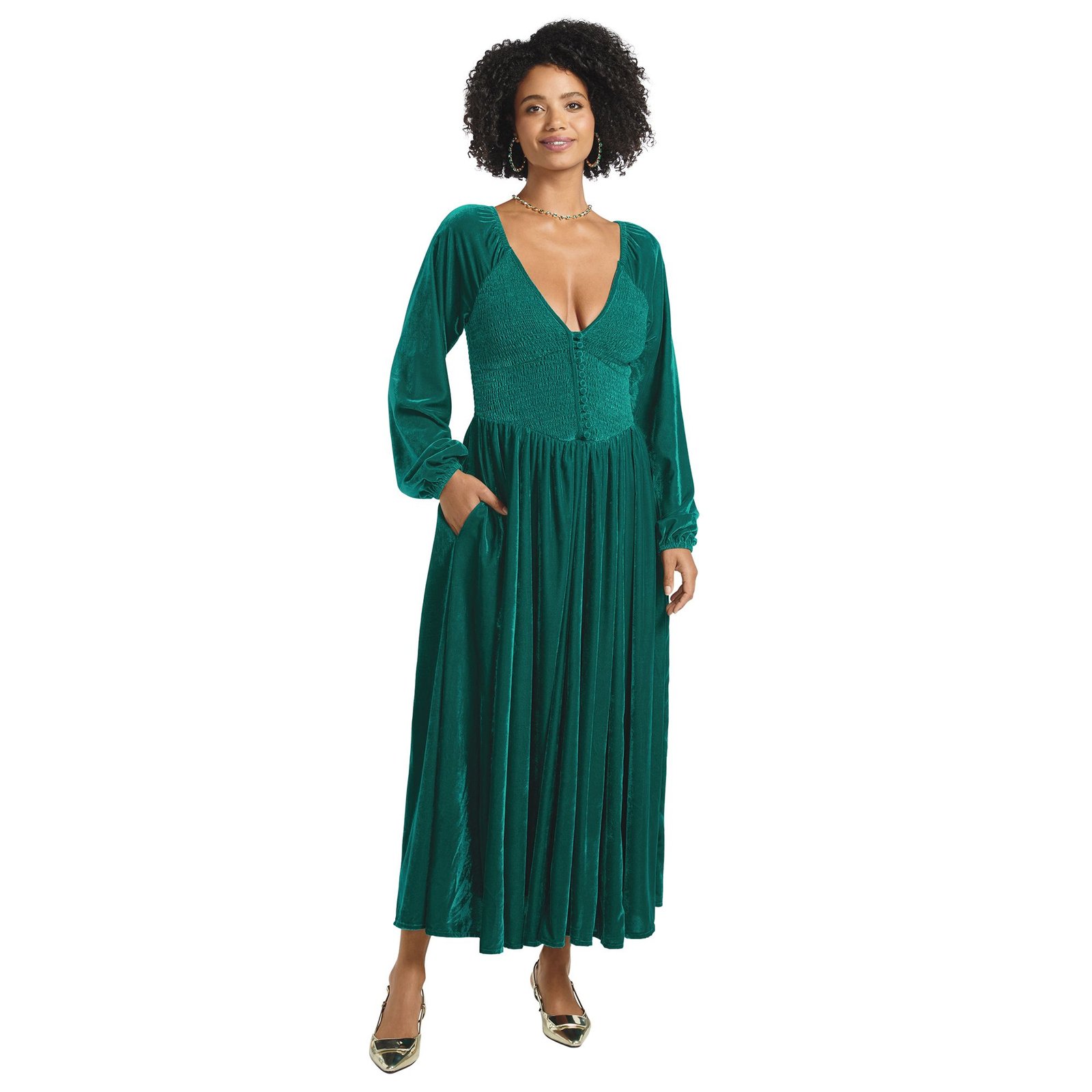 Masseys Velvet Long Sleeve Maxi Dress Green Dresses X
