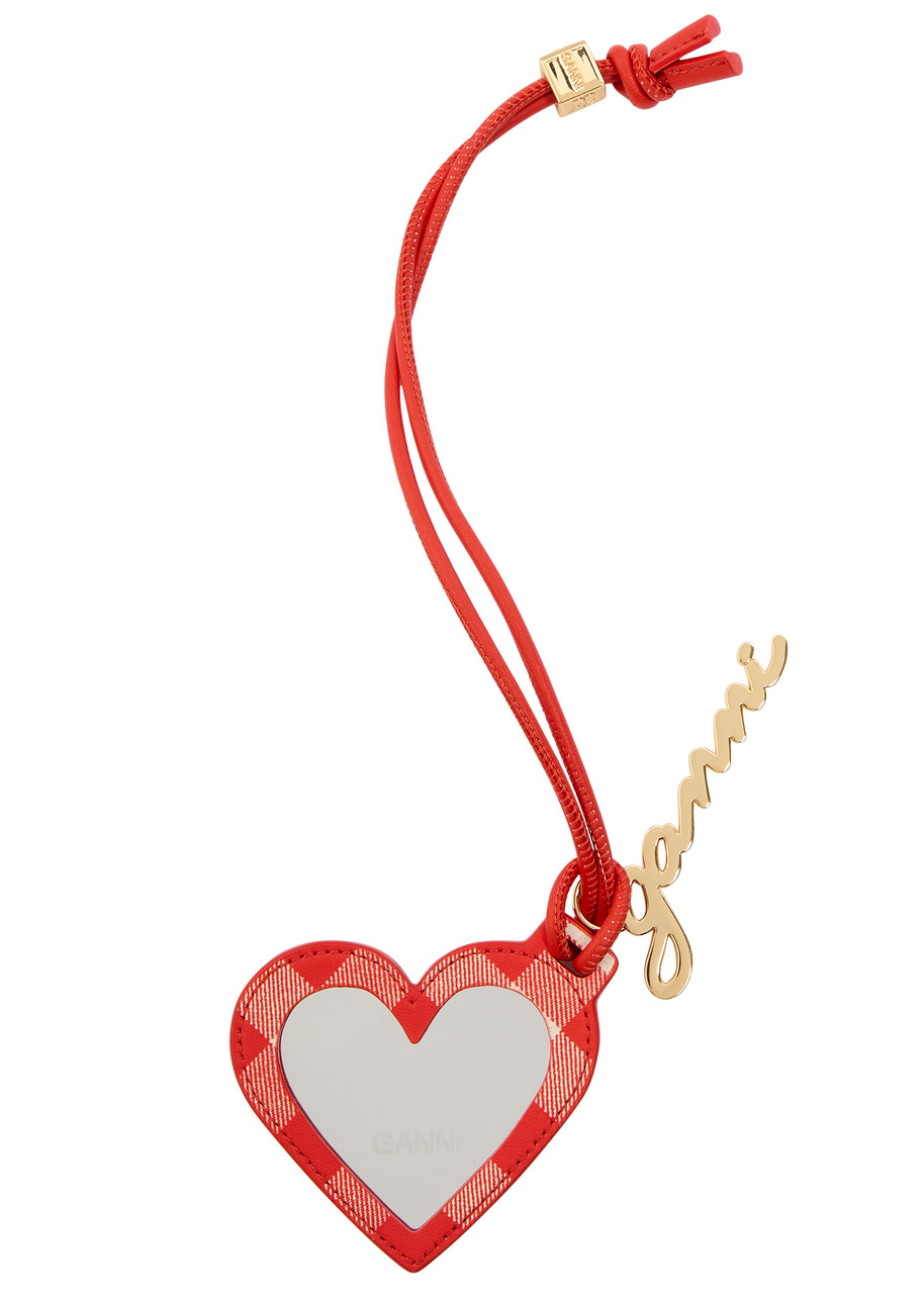 Ganni Bou Heart Mirror Leather Keyring - Red