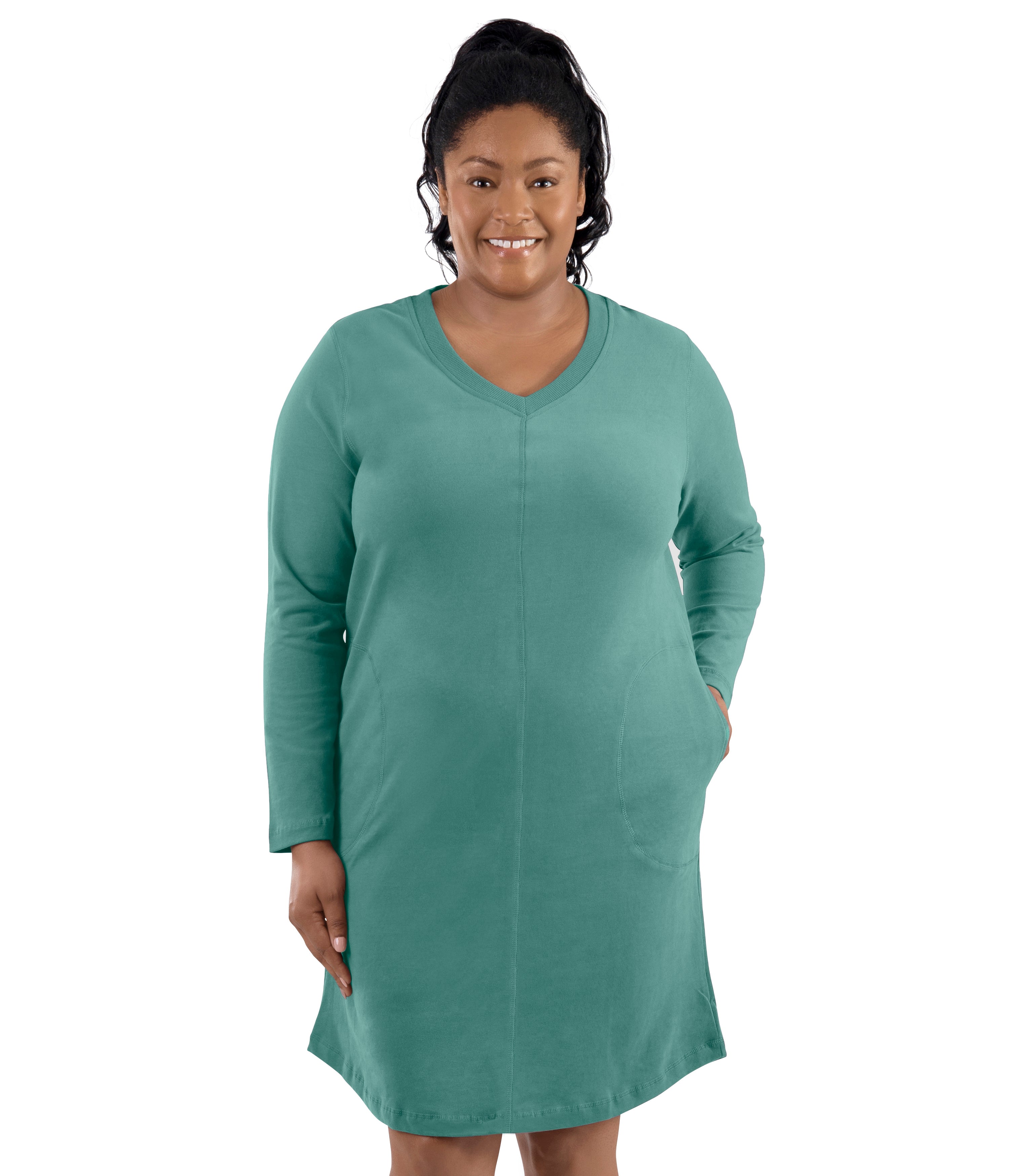 Legacy Cotton Casual Pocketed Long Sleeve Dress Classic Colors - FINAL SALE, X Lichen Green