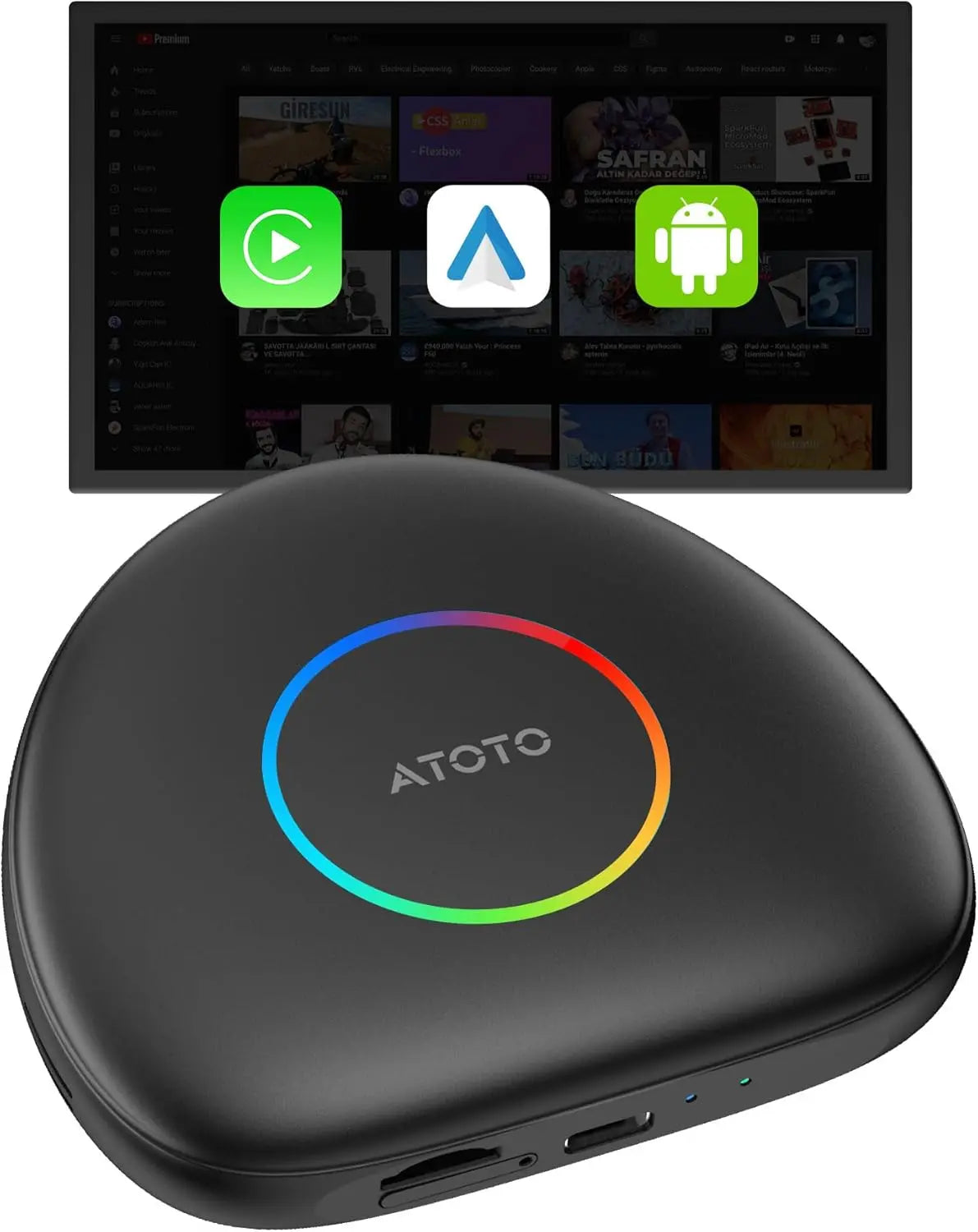 ATOTO CBC CarWave AI Box Wireless CarPlay Adapter with GPS Tracking, Android , Android Auto Support, G LTE, AI Voice, GB+GB Storage Smart