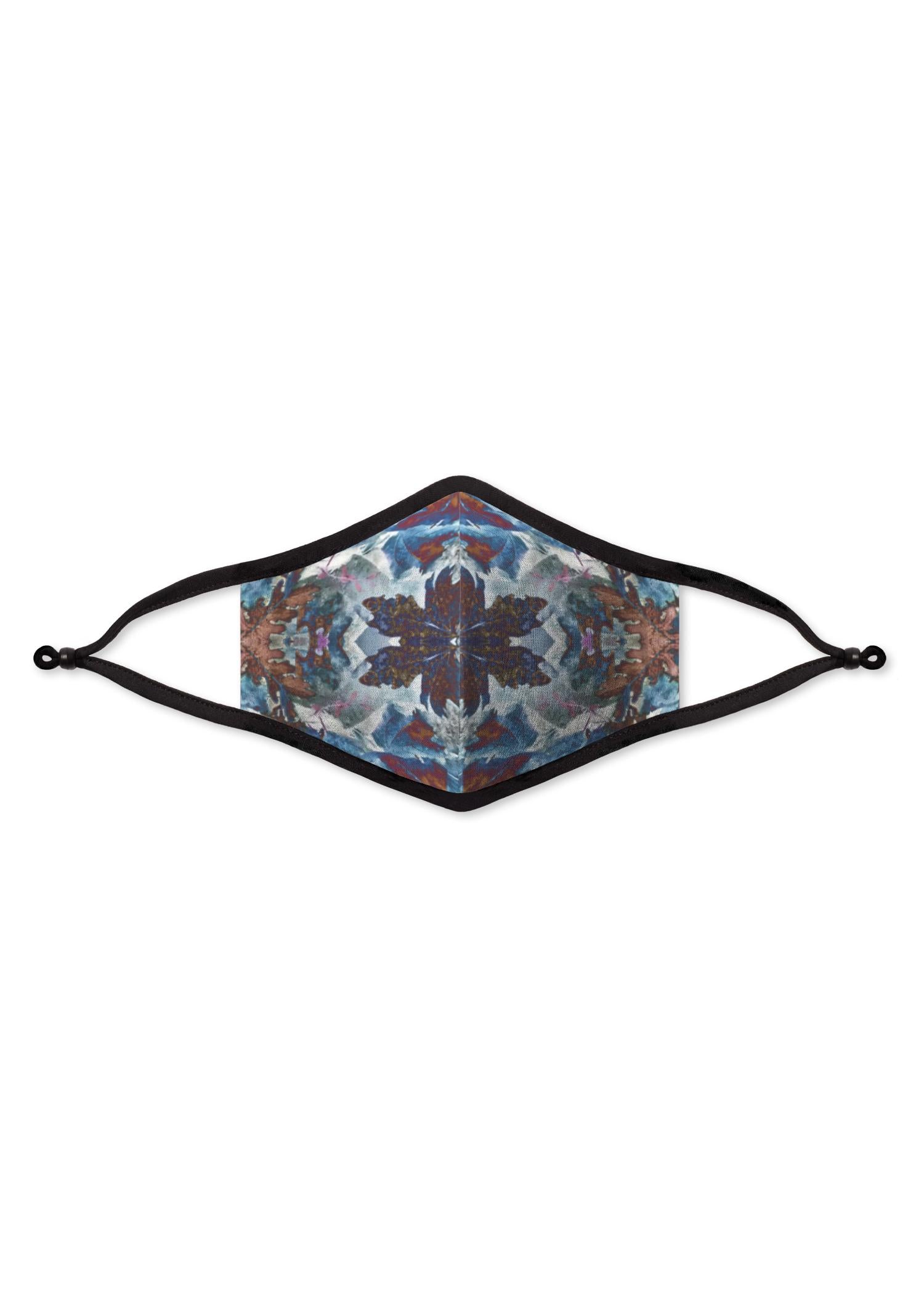 Organic Cotton Mask - Artist Print - Brown Blue Leaves Mirror