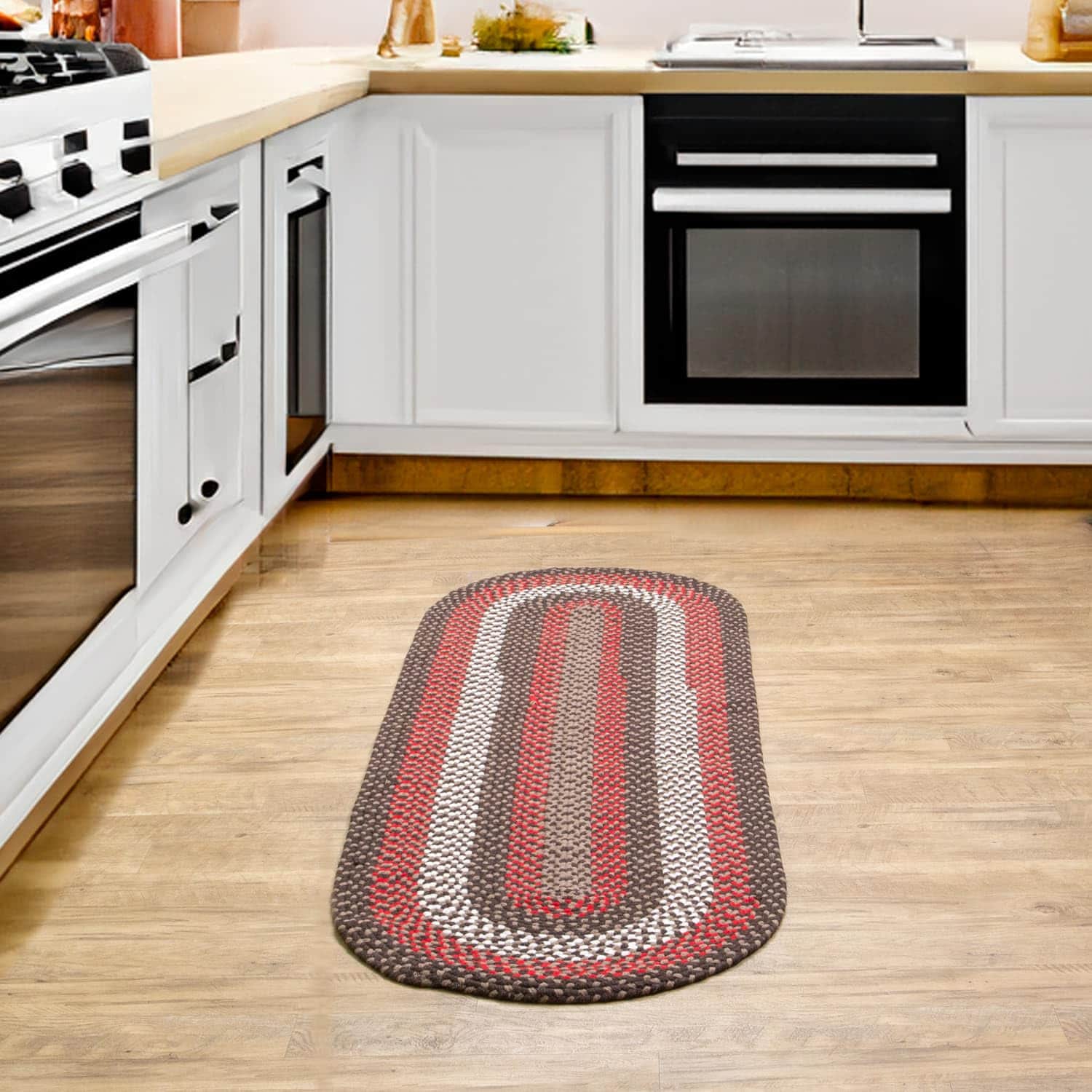 Brown Charming Braided Rug for Farmhouse Living Rooms and Bedroom - Oval Runner ' x '