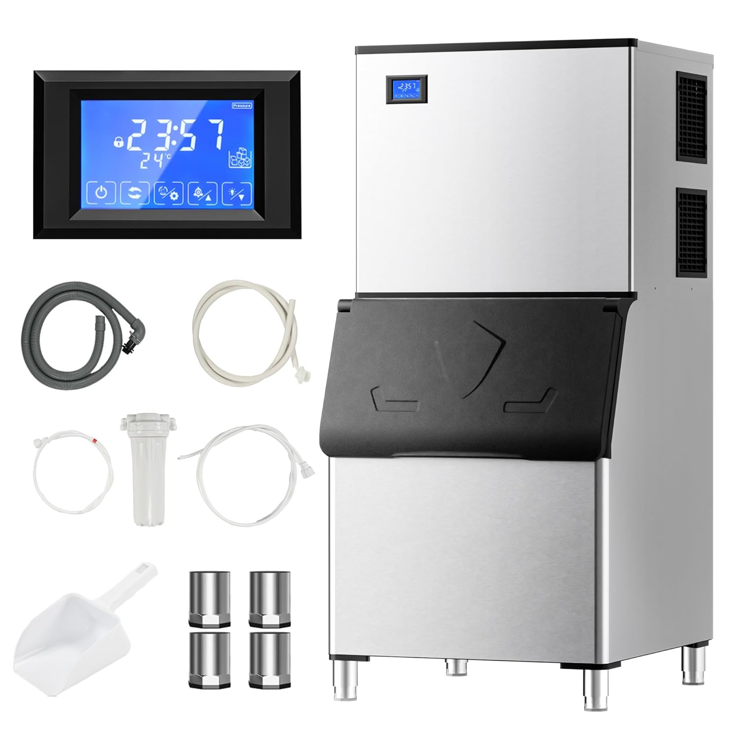 HOMY Commercial Ice Maker Machine,lbsH,Industrial Ice Machine with lbs Storage Bin,Ice Ready in - Mins,SECOP - lbs