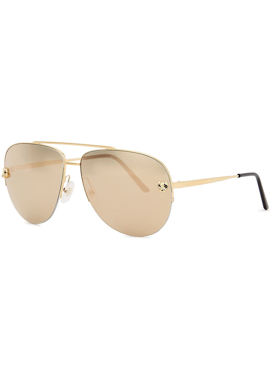 Cartier Panthre De Cartier Gold-tone Mirror Aviator-style Sunglasses