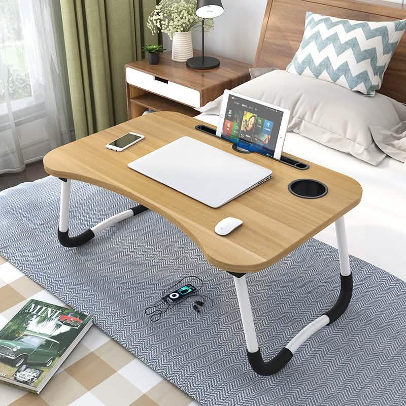 Notebook folding computer table - Wooden cup holder