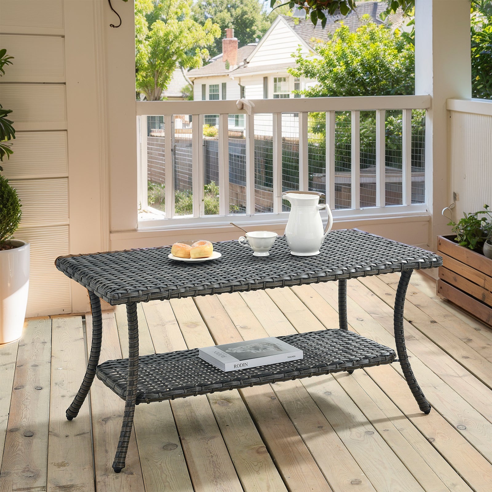 Outdoor Wicker Rattan Coffee Table with -Tier Storage, MN Series