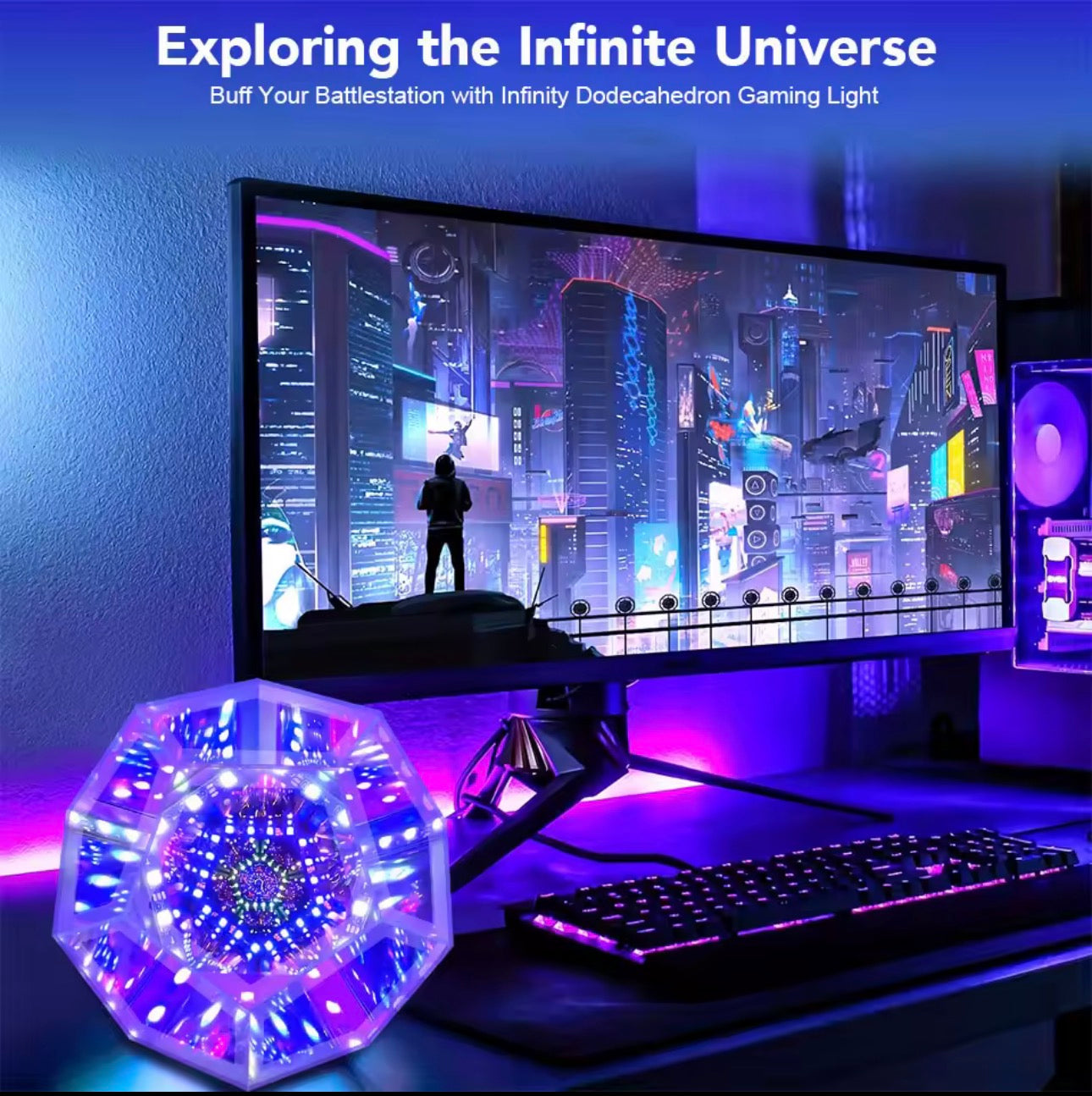 LED Night Light Mirror Light Infinite Dodecahedron Light for Gaming Room Decor D Cube Cool RGB Color Changing Night Lighting