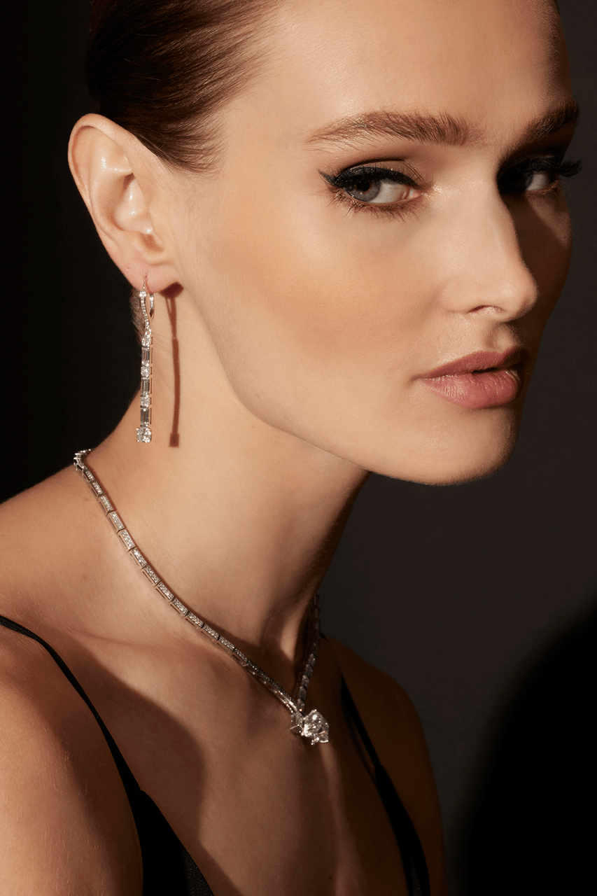 Orient Express Lab-Grown K Gold Baguette & Cushion Diamond Long Drop Earrings