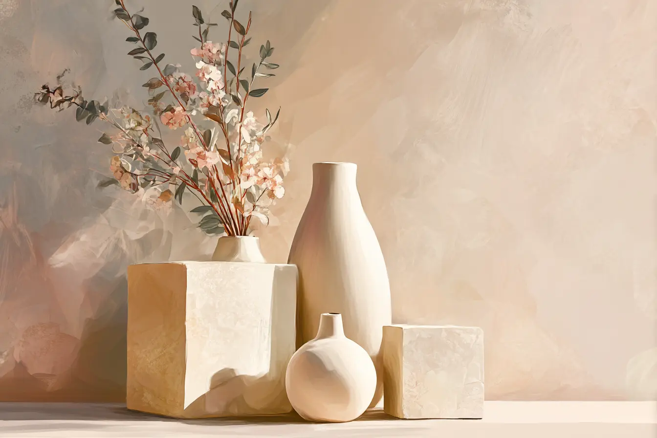 White Vases That Lift a Bare Corner