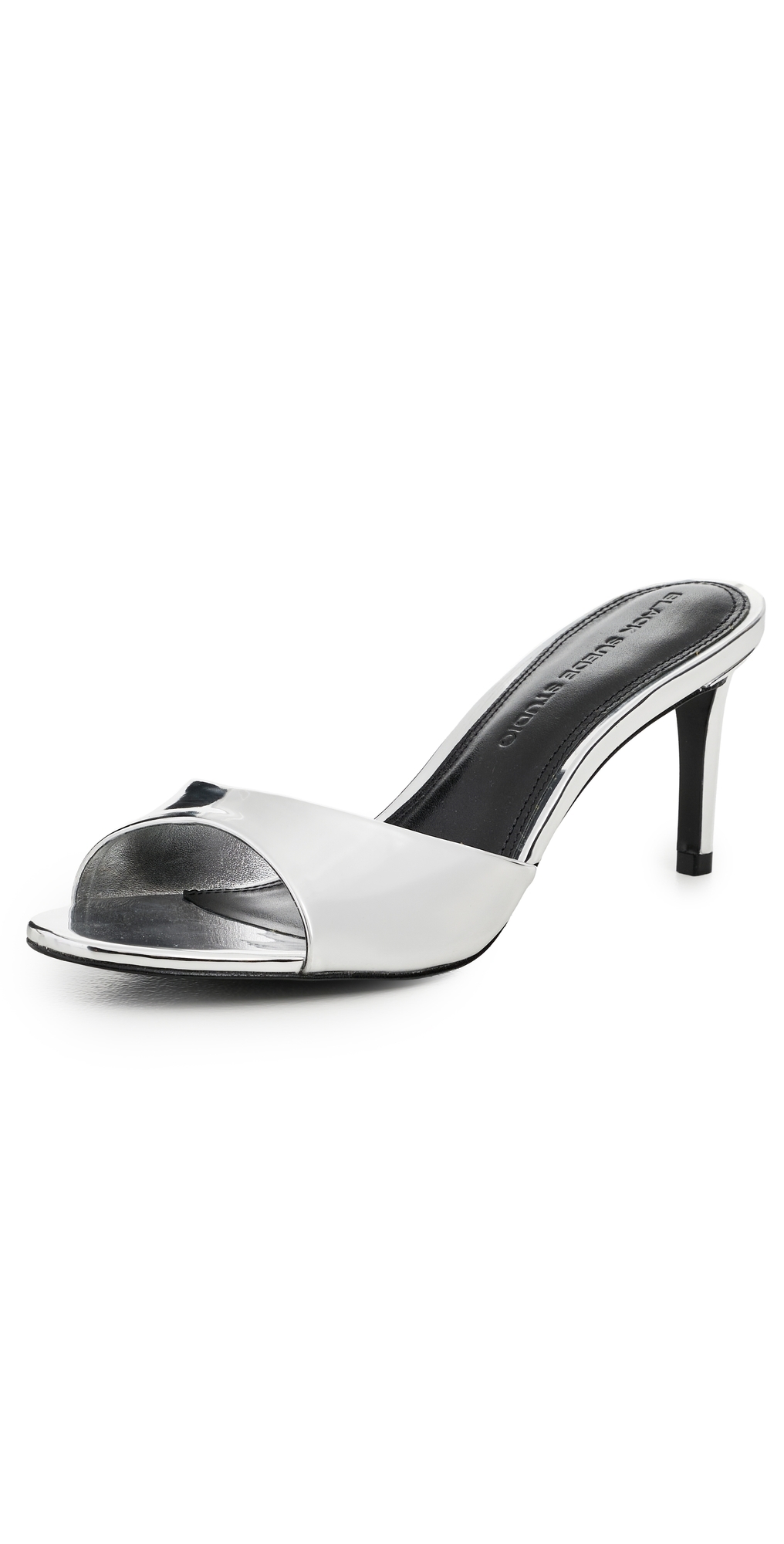 Black Suede Studio Freddie Sandals Silver Mirror Metallic