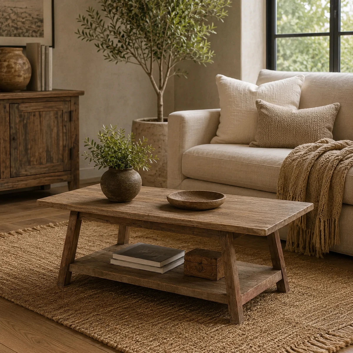 Countryside Shelfed Coffee table - ** Inches Natural Raw