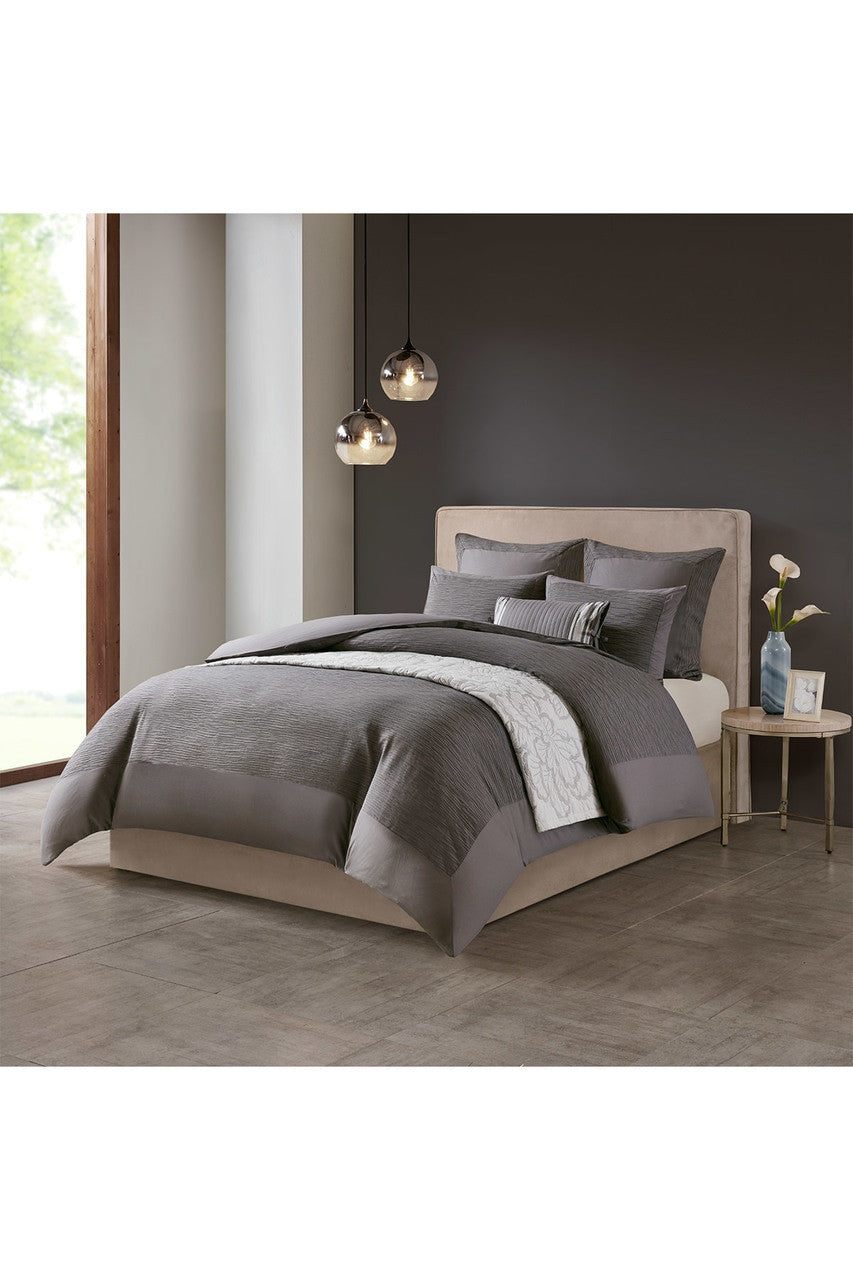 Hanae Gray Duvet Cover Set - Gray KING