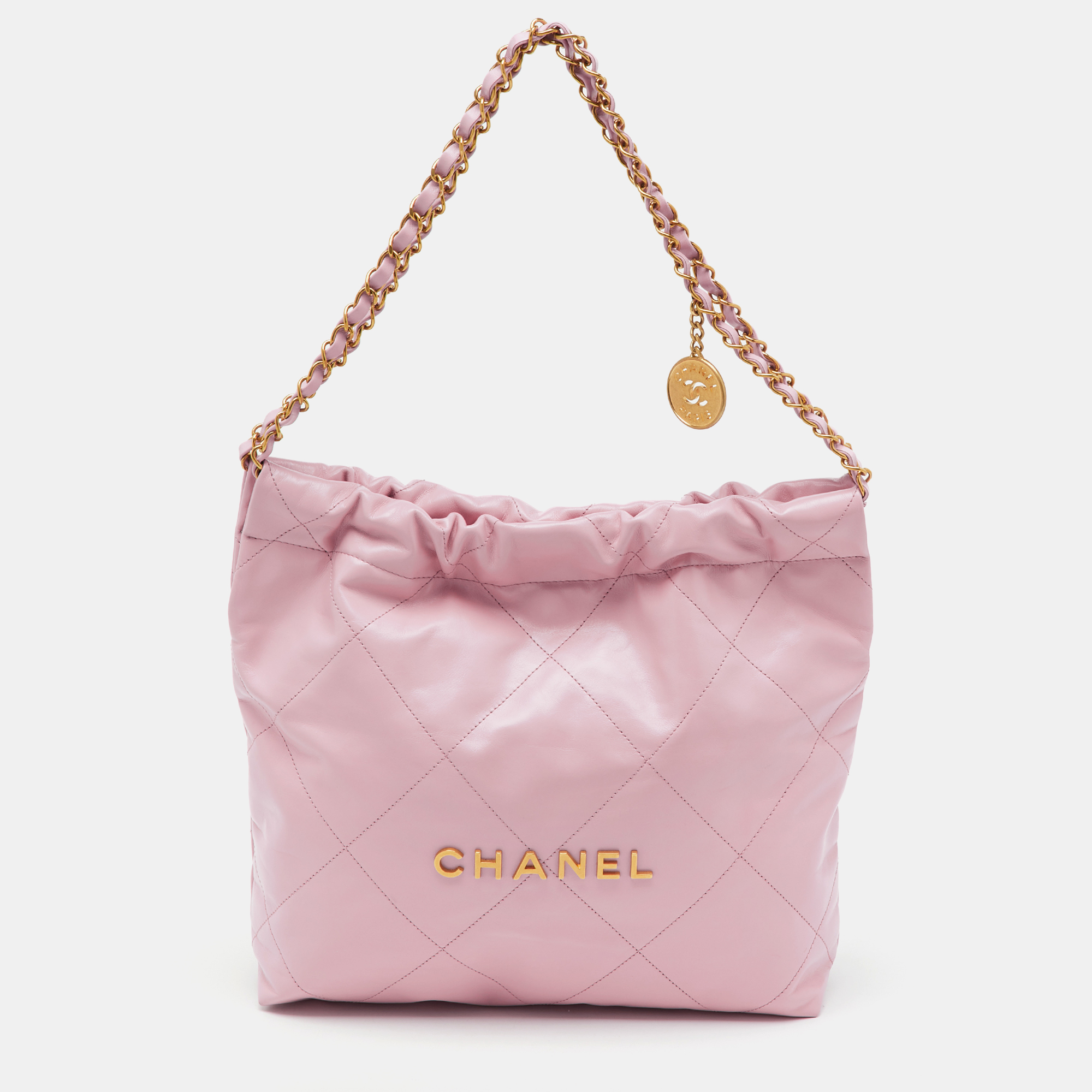 Chanel Light Pink Quilted Shiny Leather Small Bag