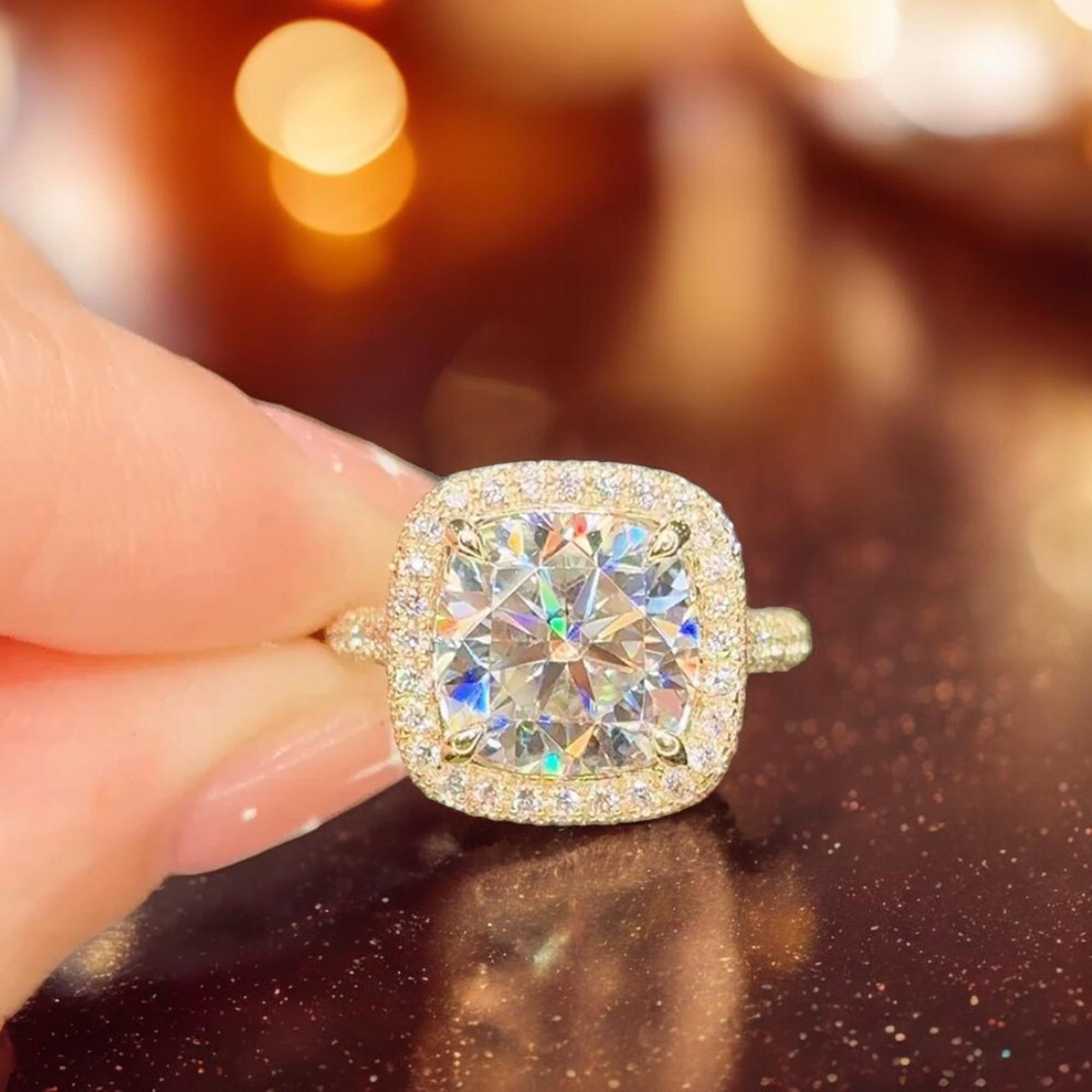 . cts Cushion Cut Lab Grown Diamond k Yellow Gold Ring