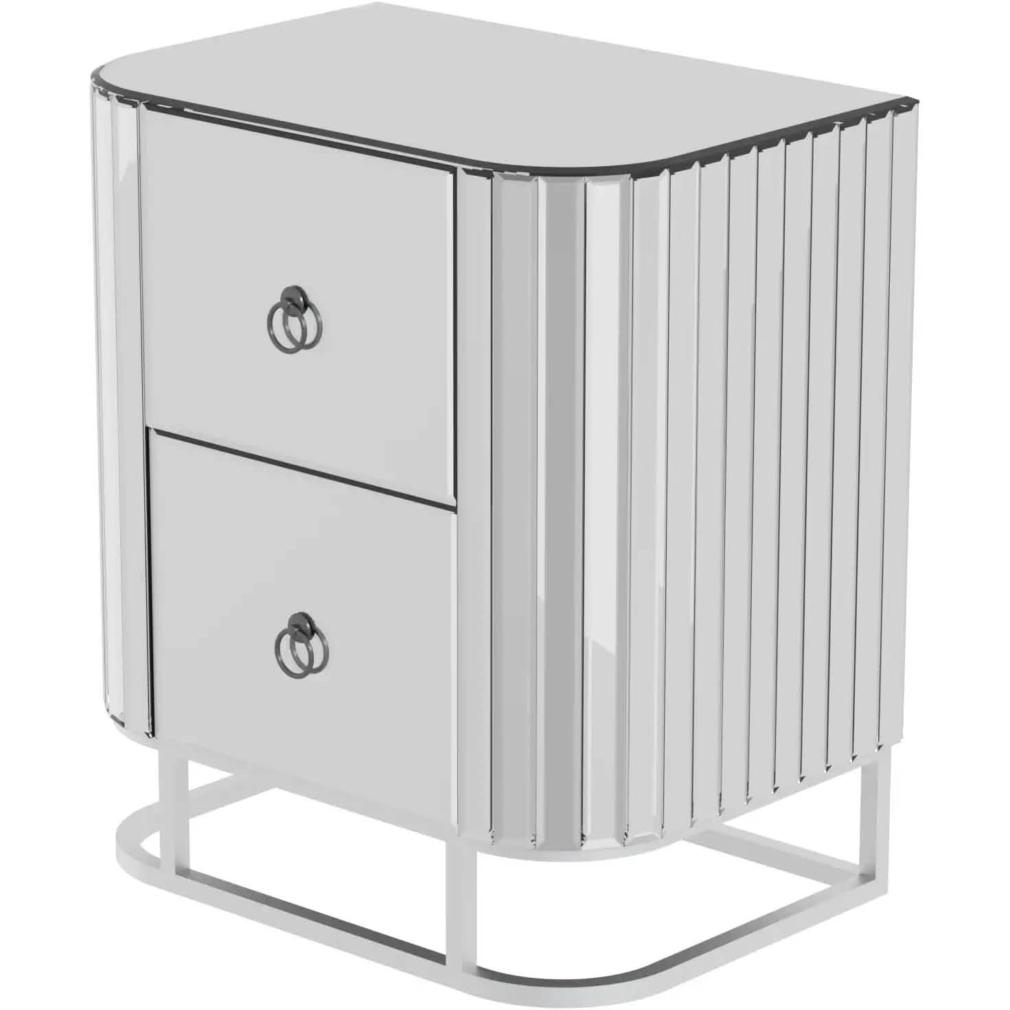Mirrored Accent Table with Drawers and Stainless Steel Frame