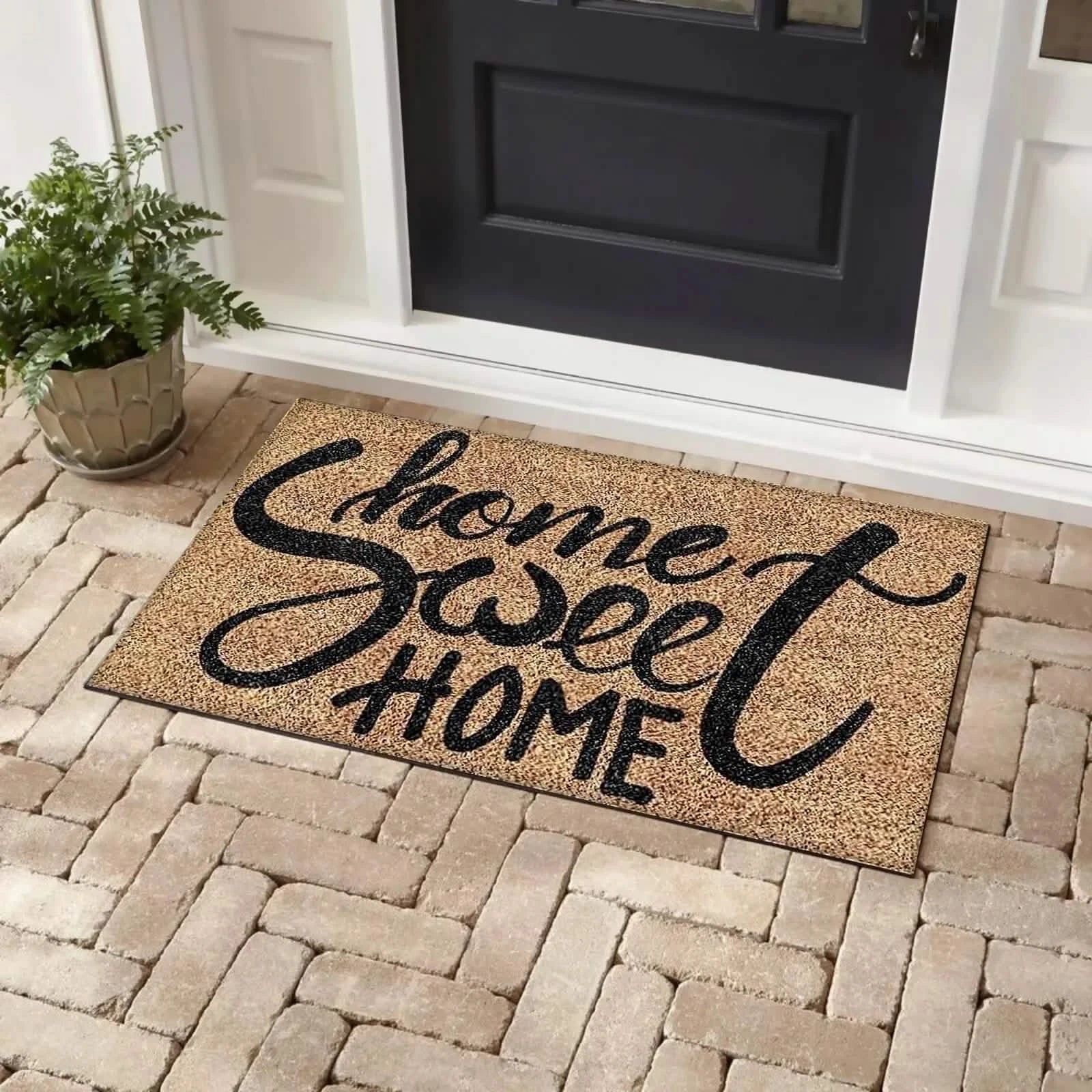 Bibb Home Coir Outdoor Printed Door Mat - Home Sweet Home Black