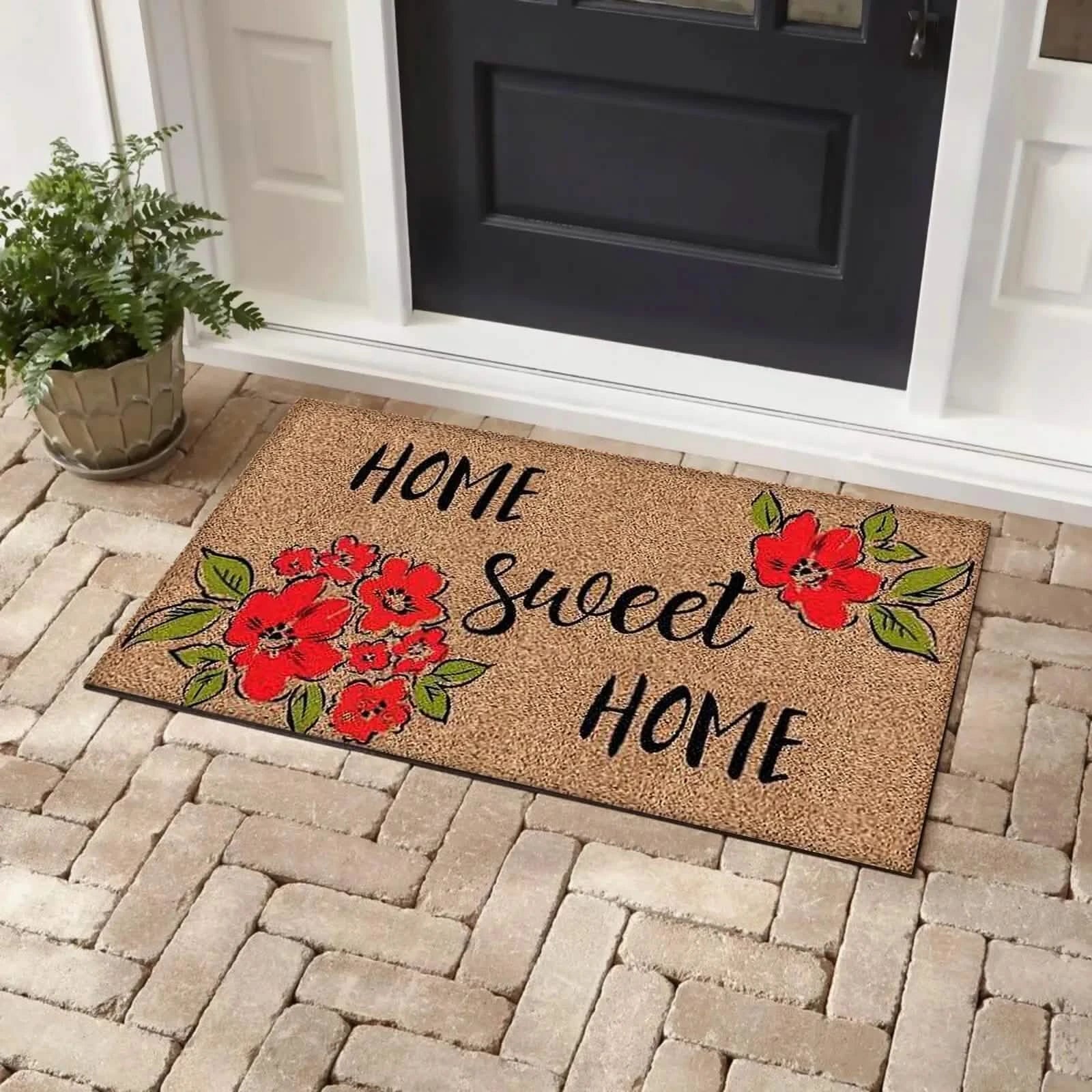 Bibb Home Coir Outdoor Printed Door Mat - Home Sweet Home Flowers