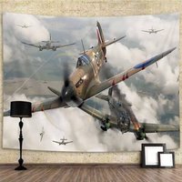 Extra Large Tapestry Wall Hanging Wwii Military Aircraft Hurricane Fabric Art