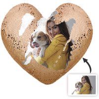 Custom Heart Shaped Sequin Pillow with Photo Comfy Satin Cushion Best Gift